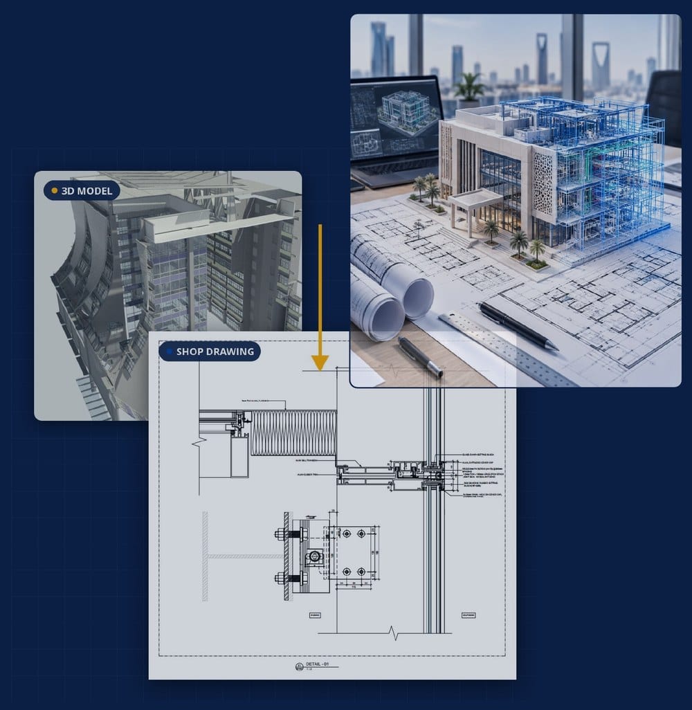 Shop drawings at as-built drawings